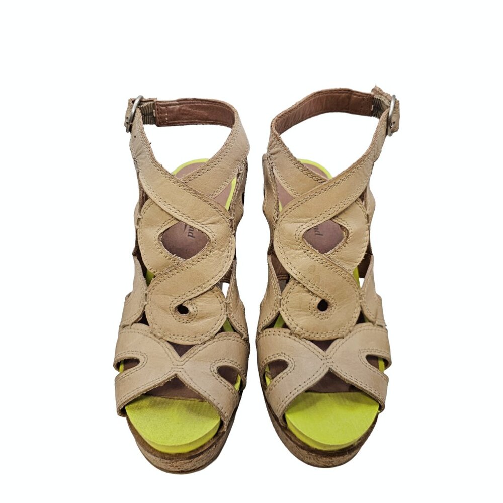 Lucky Brand Tan Leather Cut Out Wedge High Heel Sandal Size 6M